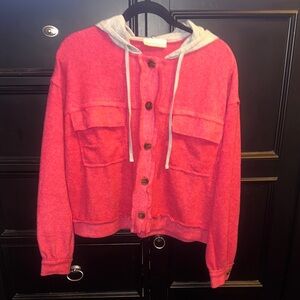 Zenana Outfitters Lg Pink Cardigan with Hood